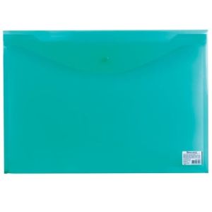 Папка-конверт с кнопкой BRAUBERG, А3, 180 мкм, прозрачная, зеленая