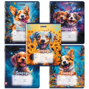 Тетрадь 12 л. BRAUBERG линия, обложка картон, DOGS,