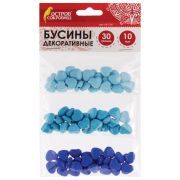 Бусины для творчества СЕРДЦЕ, 10мм, 30г., бирюз., св.голубые, голубые, ОСТРОВ СОКРОВИЩ