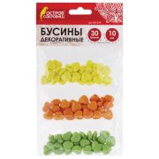 Бусины для творчества СЕРДЦЕ, 10мм, 30г., желтые, оранжевые, зеленые, ОСТРОВ СОКРОВИЩ