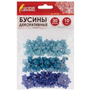 Бусины для творчества ЦВЕТЫ, 10мм, 30г., бирюзовые, св.голубые, голубые, ОСТРОВ СОКРОВИЩ