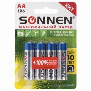 Батарейки SONNEN, AA (LR6), КОМПЛЕКТ 4шт.
