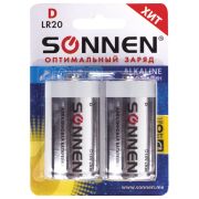 Батарейки SONNEN, LR20 КОМПЛЕКТ 2 шт.