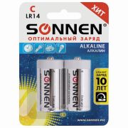 Батарейки SONNEN, C (LR14), КОМПЛЕКТ 2 ШТ., АЛКАЛИНОВЫЕ