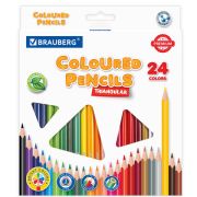 Карандаши цветные BRAUBERG PREMIUM, 24 цвета, пластиковые, трехгранные, грифель мягкий 3 мм