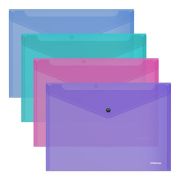 Папка-конверт на кнопке А4 Erich Krause Glossy Vivid 180мкм, полупрозр. ассорти
