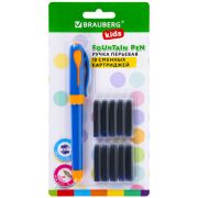 Ручка перьевая с 10 сменными картриджами, иридиевое перо, BRAUBERG KIDS