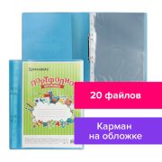 Папка для портфолио школьника, 2 кольца, 20 файлов, пластик, полупрозрачный, синяя, BRAUBERG