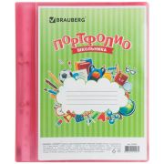 Папка для портфолио школьника, 2 кольца, 20 файлов, пластик полупрозрачный, красная, BRAUBERG