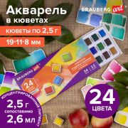 Акварель художественная в кюветах НАБОР 24 цвета по 2,5 г, BRAUBERG ART DEBUT