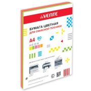 Бумага цветная, А4, 80г, deVente 5 цветов, неон, 100л.