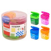 Точилка пластиковая deVente, 2 отверстия, с контейнером, ассорти, туба