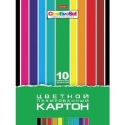 Картон цветной А4 ЛАКИРОВАННЫЙ, 10л. 10цв., в папке, HATBER, 205х295мм, Creative Set