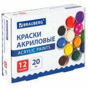 Краски акриловые для рисования и творчества 12 цветов по 20 мл, BRAUBERG