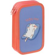 Пенал 3 отделения, 190*110 ArtSpace «Lazy cat», ламинированный картон, софт-тач