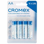 Батарейки алкалиновые «пальчиковые» КОМПЛЕКТ 4 шт., CROMEX Alkaline, AA (LR6, 15A)