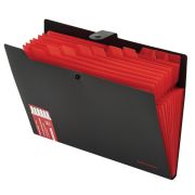 Папка-органайзер на кнопке 12 отделений, BRAUBERG «Extra», А4, черная с красным, 271934