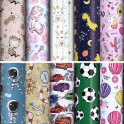 Бумага упаковочная подарочная мелованная «For Kids», 70x100 см, 10 дизайнов ассорти, ЗОЛОТАЯ СКАЗКА, 591918