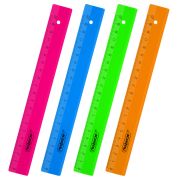 Линейка пластиковая 20 см ПИФАГОР, прозрачная, неоновая, ассорти