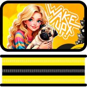 Пенал 3 отделения на молнии ПЧЕЛКА «ДЕВУШКА С МОПСОМ», 190*105мм